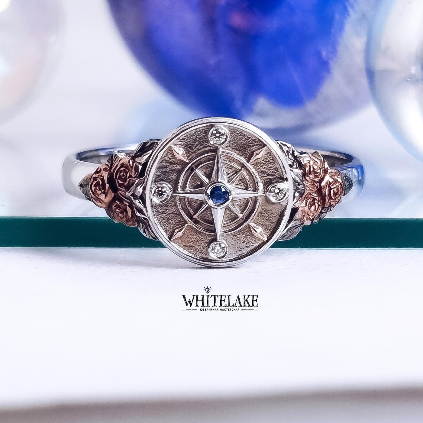 Серебряное тонкое кольцо с цветком Роза